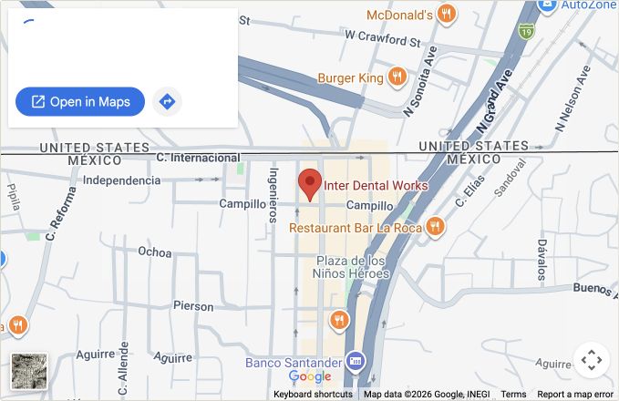 Map showing the international border and Inter Dental Works on Campillo